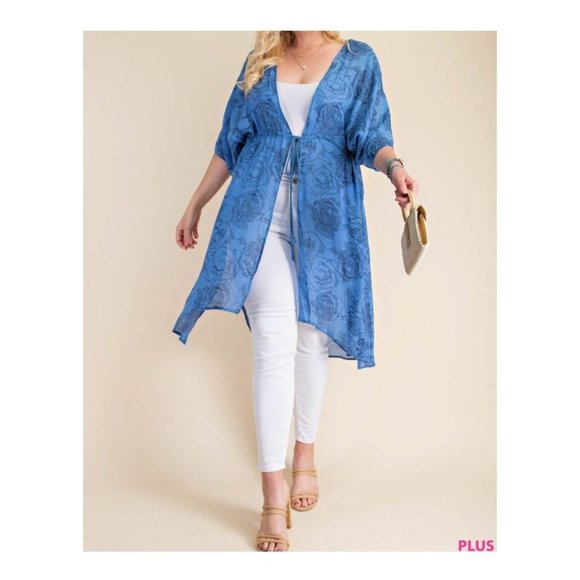 KIMONO FLORAL PRINT FABRIC DRAWSTRING WAIST XL - Picture 4 of 6